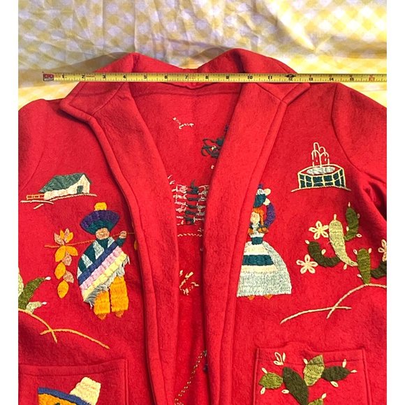 Vintage Handmade Embroidered Sweater Jacket Village Farmer Setting OOAK - Picture 14 of 16